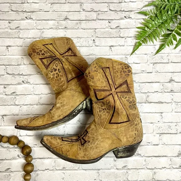Old Gringo Cross Embroidered Distressed Leather Western Cowboy Boots Sz Womens 6 - Picture 2 of 12